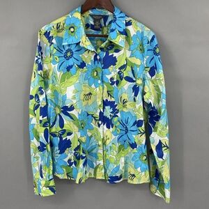 Van Heusen Shirt Womens XL Retro Flower Power Floral Button Down Vibrant Vintage
